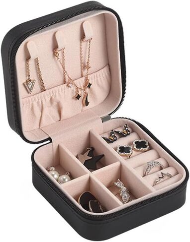 Portable Jewelry Organizer Box - Travel Storage Case for Earrings, Necklaces, Rings, Bracelets | Compact & Durable(Black) in Saudi Arabia