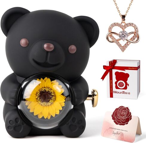 Sunflower Bear with Necklace Built-in Jewelry Box with Heart Necklace Elegant Gift for Girlfriend, Mom, Wife, Daughter, Sunflower Bear Gifts for Anniversaries, Birthday, Valentine's Day, Mother's Day in Kuwait