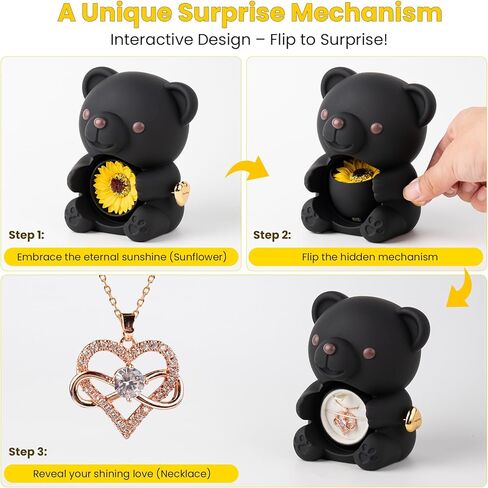 Sunflower Bear with Necklace Built-in Jewelry Box with Heart Necklace Elegant Gift for Girlfriend, Mom, Wife, Daughter, Sunflower Bear Gifts for Anniversaries, Birthday, Valentine's Day, Mother's Day in Kuwait