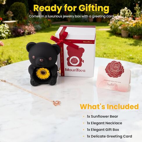 Sunflower Bear with Necklace Built-in Jewelry Box with Heart Necklace Elegant Gift for Girlfriend, Mom, Wife, Daughter, Sunflower Bear Gifts for Anniversaries, Birthday, Valentine's Day, Mother's Day in Kuwait