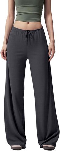Flowy Pants for Women Drawstring Wide Leg Pants High Waisted Casual Loose Trousers Soft Comfy Lightweight Pant in Saudi Arabia