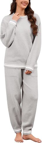 Fleece Pajamas Sets for Women - Warm Winter Cozy Fuzzy Lounge Sets Soft Comfy Long Sleeve 2 Peices Pj Sleepwear in Saudi Arabia