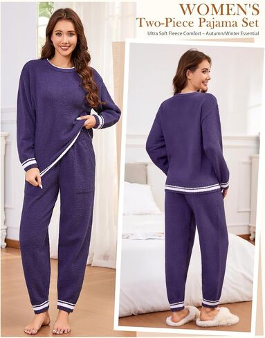 Fleece Pajamas Sets for Women - Warm Winter Cozy Fuzzy Lounge Sets Soft Comfy Long Sleeve 2 Peices Pj Sleepwear in Saudi Arabia