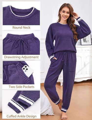 Fleece Pajamas Sets for Women - Warm Winter Cozy Fuzzy Lounge Sets Soft Comfy Long Sleeve 2 Peices Pj Sleepwear in Saudi Arabia