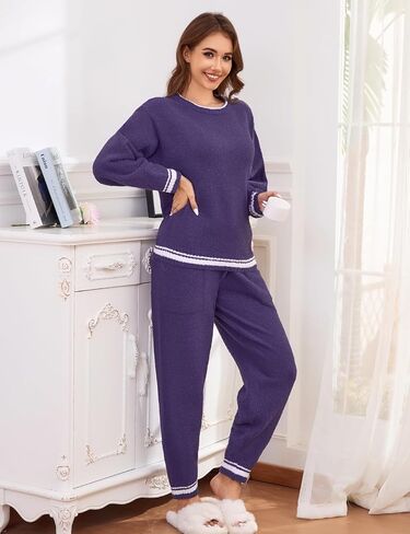 Fleece Pajamas Sets for Women - Warm Winter Cozy Fuzzy Lounge Sets Soft Comfy Long Sleeve 2 Peices Pj Sleepwear in Saudi Arabia