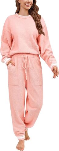 Fleece Pajamas Sets for Women - Warm Winter Cozy Fuzzy Lounge Sets Soft Comfy Long Sleeve 2 Peices Pj Sleepwear in Saudi Arabia
