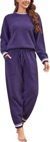 Fleece Pajamas Sets for Women - Warm Winter Cozy Fuzzy Lounge Sets Soft Comfy Long Sleeve 2 Peices Pj Sleepwear in Saudi Arabia