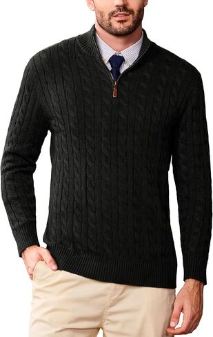 Kallspin Mens Quarter Zip Sweater Wool Blend Cable Knit Pullover Long Sleeve Casual Business Knitwear Fall Winter Top in Saudi Arabia