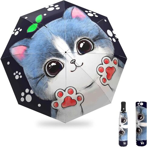Cat Gifts Automatic Folding Cat Umbrella Travel Compact Portable Inverted Umbrellas for Rain Windproof Umbrellas Open Close Auto Sunshade Parasol Umbrella for Sun UV Protection in Saudi Arabia