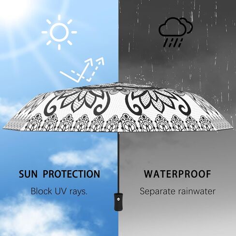 Boho Black Floral Flower Umbrella Compact Portable Travel Inverted Automatic Folding Umbrellas for Rain Windproof Umbrellas Open Close Auto Sunshade Parasol Umbrella for Sun UV Protection in Saudi Arabia
