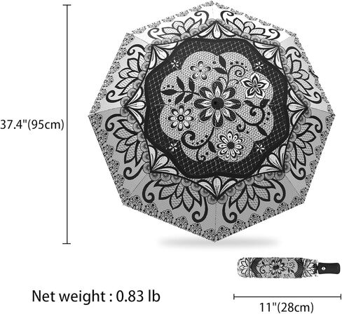 Boho Black Floral Flower Umbrella Compact Portable Travel Inverted Automatic Folding Umbrellas for Rain Windproof Umbrellas Open Close Auto Sunshade Parasol Umbrella for Sun UV Protection in Saudi Arabia
