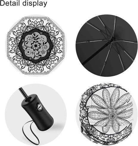 Boho Black Floral Flower Umbrella Compact Portable Travel Inverted Automatic Folding Umbrellas for Rain Windproof Umbrellas Open Close Auto Sunshade Parasol Umbrella for Sun UV Protection in Saudi Arabia