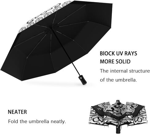 Boho Black Floral Flower Umbrella Compact Portable Travel Inverted Automatic Folding Umbrellas for Rain Windproof Umbrellas Open Close Auto Sunshade Parasol Umbrella for Sun UV Protection in Saudi Arabia