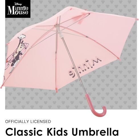 Disney Minnie Mouse Children's Rain Umbrella with Bow Tie Wrap, Manual Folding, Windproof, Lightweight, and Packable for Travel, 26.5 Inch Arc, Pink in Saudi Arabia