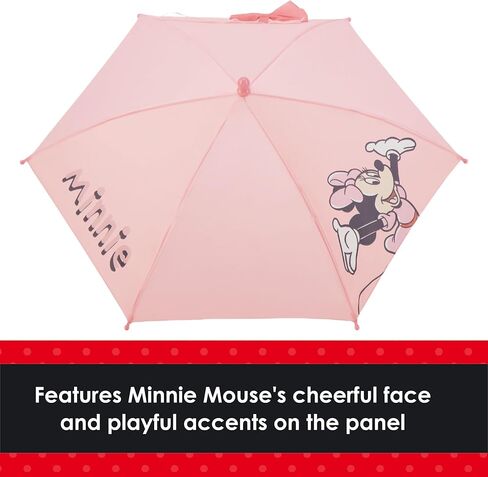 Disney Minnie Mouse Children's Rain Umbrella with Bow Tie Wrap, Manual Folding, Windproof, Lightweight, and Packable for Travel, 26.5 Inch Arc, Pink in Saudi Arabia