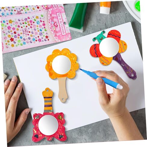 TEHAUX Wooden Mirror Crafts Boys and Girls Room Decor Small Mirrors for Crafts Stickers Watercolor Pens in Saudi Arabia