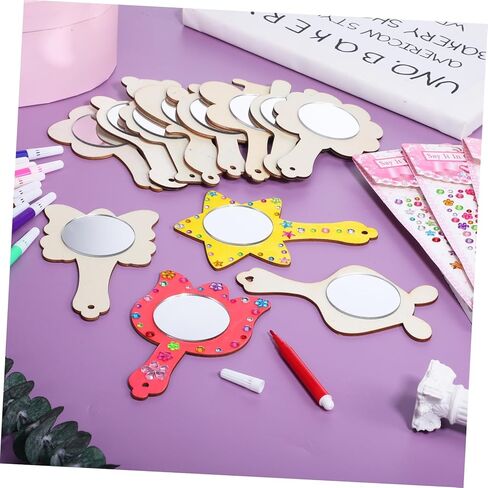 TEHAUX Wooden Mirror Crafts Boys and Girls Room Decor Small Mirrors for Crafts Stickers Watercolor Pens in Saudi Arabia