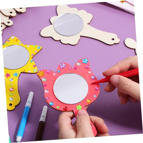 TEHAUX Wooden Mirror Crafts Boys and Girls Room Decor Small Mirrors for Crafts Stickers Watercolor Pens in Saudi Arabia