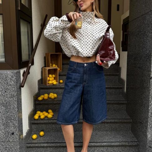 Xunger Women’s Polka Dot Jacket High Neck Long Sleeve Drawstring Hem Casual Trendy Cropped Coat with Pockets in Saudi Arabia