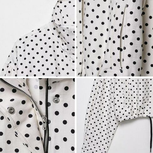 Xunger Women’s Polka Dot Jacket High Neck Long Sleeve Drawstring Hem Casual Trendy Cropped Coat with Pockets in Saudi Arabia