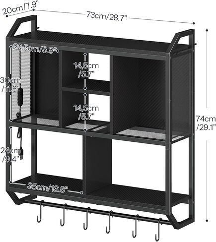 HOOBRO Gaming Floating Shelves with LED Lights, 28.7" LED Wall Mounted Shelf, 3-Tier Display Rack for Wall Storage, Floating Rack with Hanging Rod and 6 S-Hooks, for Gaming Room, Black BB70DBJ01 in Saudi Arabia