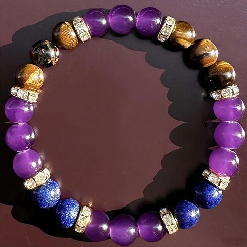 Amethyst Tiger's Eye Lapis Lazuli Crystal Bracelets for Women Men Natural Stone Handmade Gemstone Stretch Healing Yoga Beaded Bracelet Anxierty Protection Good Luck Spiritual Jewelry Gifts 8mm in Saudi Arabia