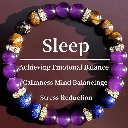 Amethyst Tiger's Eye Lapis Lazuli Crystal Bracelets for Women Men Natural Stone Handmade Gemstone Stretch Healing Yoga Beaded Bracelet Anxierty Protection Good Luck Spiritual Jewelry Gifts 8mm in Saudi Arabia