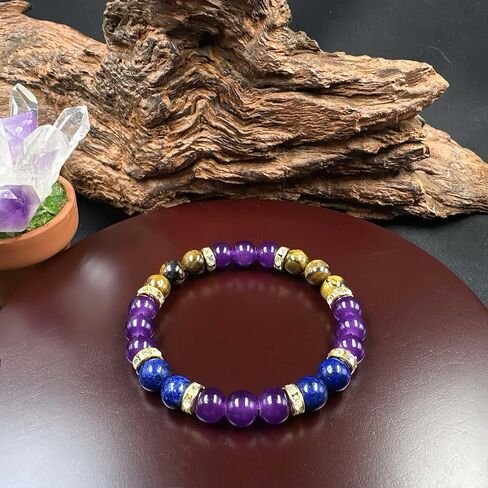 Amethyst Tiger's Eye Lapis Lazuli Crystal Bracelets for Women Men Natural Stone Handmade Gemstone Stretch Healing Yoga Beaded Bracelet Anxierty Protection Good Luck Spiritual Jewelry Gifts 8mm in Saudi Arabia