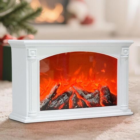 Fireplace Lanterns Decorative,Small Fake Fire Place,Flame Effect LED Fire Lamp,Battery Operated USB Charge Portable Fireplace,Indoor Outdoor Christmas Decoration (No Heater Function Black) in Saudi Arabia