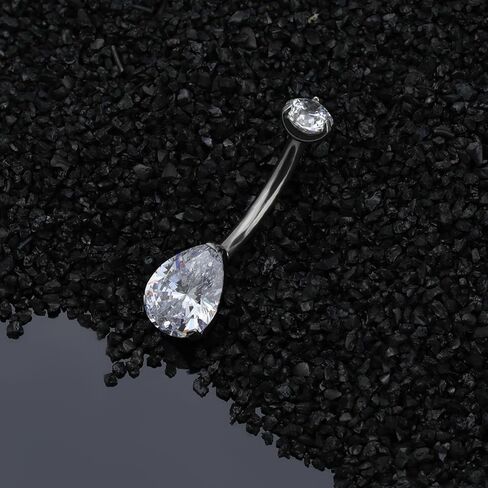 G23 Titanium Belly Button Rings 14G — Floating Navel Piercing Jewelry with 5mm & 8mm Teardrop CZ — Internal Thread Curved Barbell, Hypoallergenic (10mm / 12mm, Silver/Gold/Pink/Lake Blue) in Saudi Arabia