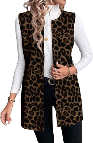 GORGLITTER Women's Plus Size Cheetah Print Long Blazer Vest Trendy Sleeveless Leopard Jacket Business Casual Outfits in Saudi Arabia