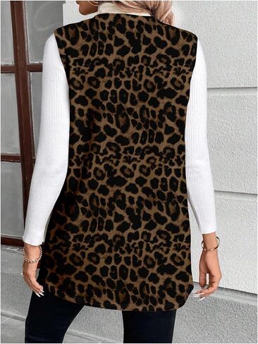 GORGLITTER Women's Plus Size Cheetah Print Long Blazer Vest Trendy Sleeveless Leopard Jacket Business Casual Outfits in Saudi Arabia