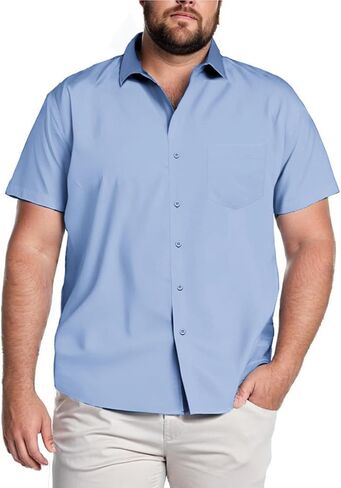 القمصان الكبيرة والطويلة القامة القامة للرجال زر قصير الأكمام أسفل القمصان غير الرسمية in Kuwait