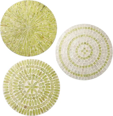 Tioncy 3 Pcs Mother of Pearl Shell Plate coastal wall art Mosaic Wall Sculpture shell wall decor Handmade Hanging Black Wall Plates Bedroom Bathroom Decoration for Home Office Holiday Hotel in Kuwait