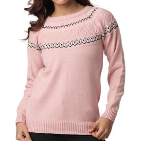 سترة نسائية من Fair Isle ذات رقبة وهمية | سترة نسائية مريحة من جزيرة فير | سترة متماسكة دافئة للنساء in Kuwait