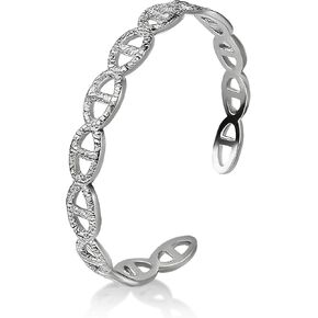 Silver Cuff Bracelet Bangle for Women, Hammerd Texture Silver Bangle, Adjustable Women's Cuff Bracelets with Openwork Design, Titanium Steel Bracelets for Women Non Tarnish Waterproof in Saudi Arabia