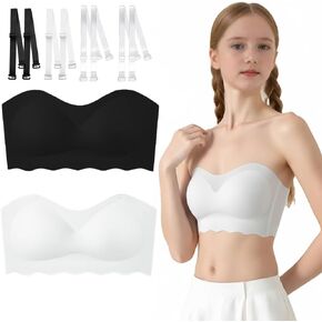 Teen Girls Seamless Strapless Bra 2 Pack No Show Bandeau Wirefree Underwears Replaceable Straps for Kids 10-18 Years in Saudi Arabia