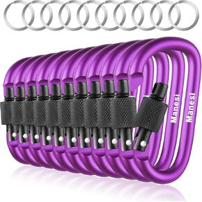 Carabiner Clip, 3" Locking Carabiners, D Ring Shape Caribeaner with Key Rings, Aluminum Carabiner for Keychain Clip, 10 Pack in Kuwait