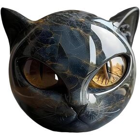 Black Cat Stone Sculpture Figurine Handcrafted Look Resin Statue with Amber Eyes, Elegant Shelf Decor for Home or Office (Yellow) in Saudi Arabia