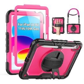 SEYMAC Case for iPad 10th Generation Case 10.9 Inch 2022, Sturdy Heavy Duty Full-Body Shockproof Protective Case with Screen Protector, Rotating Stand, Hand/Shoulder Strap for iPad 10th Gen, Black in Kuwait