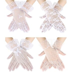 Bencailor 4 Pair Ladies Lace Gloves Elegant Short Gloves Mesh Tea Party Mittens for Women 50s Tea Party Wedding Costume(Novel) in Kuwait