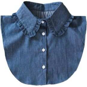 Detachable Fake Collar Ruffle Denim Faux Collar Half Shirts Blouse Dickey Collar Lapel False Collar for Women Girls in Kuwait