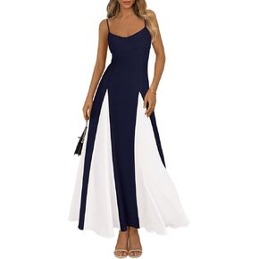PRETTYGARDEN Spaghetti Strap Color Block Spring Dresses for Women 2025 Trendy Sleeveless Maxi Dress Flowy Prom Dresses in Kuwait