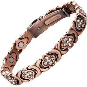 سوار مغناطيسي من النحاس GlamClover Infinity Clover مع أداة ضبط، سوار علاج فائق القوة من النحاس النقي مع مغناطيس غاوس، هدية مجوهرات علاجية قابلة للتعديل للنساء (ذهبي وردي) in Kuwait