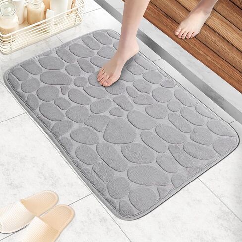 1pc Soft and Comfortable Memory Foam Bath Rug, Comfortable Cobblestone Bathroom Rug, Super Water Absorbent Bath Rug, Machine Washable Bathroom Mat, Non Slip Rug Shower Floor Bathmat-Silver Grey in Saudi Arabia