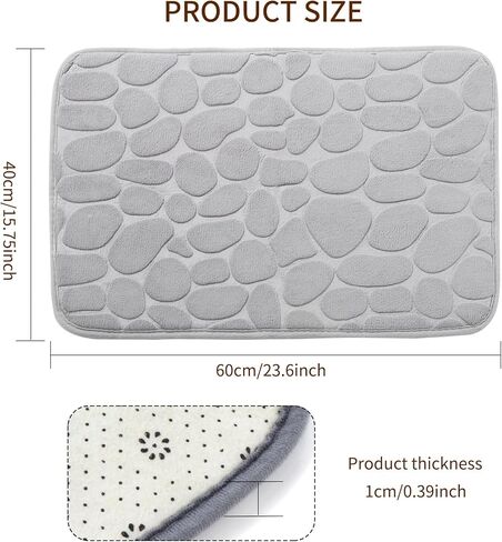 1pc Soft and Comfortable Memory Foam Bath Rug, Comfortable Cobblestone Bathroom Rug, Super Water Absorbent Bath Rug, Machine Washable Bathroom Mat, Non Slip Rug Shower Floor Bathmat-Silver Grey in Saudi Arabia