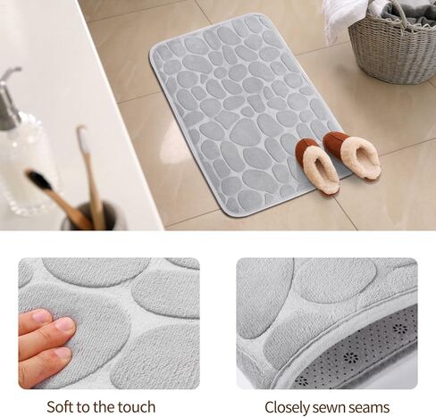 1pc Soft and Comfortable Memory Foam Bath Rug, Comfortable Cobblestone Bathroom Rug, Super Water Absorbent Bath Rug, Machine Washable Bathroom Mat, Non Slip Rug Shower Floor Bathmat-Silver Grey in Saudi Arabia