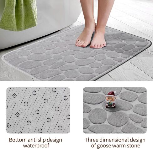 1pc Soft and Comfortable Memory Foam Bath Rug, Comfortable Cobblestone Bathroom Rug, Super Water Absorbent Bath Rug, Machine Washable Bathroom Mat, Non Slip Rug Shower Floor Bathmat-Silver Grey in Saudi Arabia