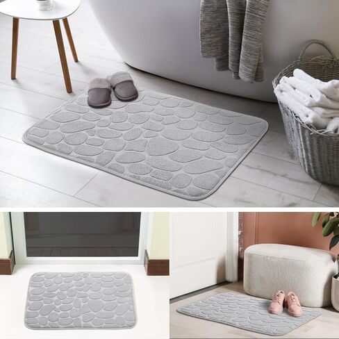 1pc Soft and Comfortable Memory Foam Bath Rug, Comfortable Cobblestone Bathroom Rug, Super Water Absorbent Bath Rug, Machine Washable Bathroom Mat, Non Slip Rug Shower Floor Bathmat-Silver Grey in Saudi Arabia