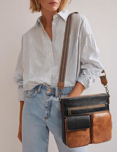 Yarnic Crossbody Bags for Women, Multi Pocket Crossbody Purse Vegan Leather Shoulder Handbags with Guitar Strap in Saudi Arabia